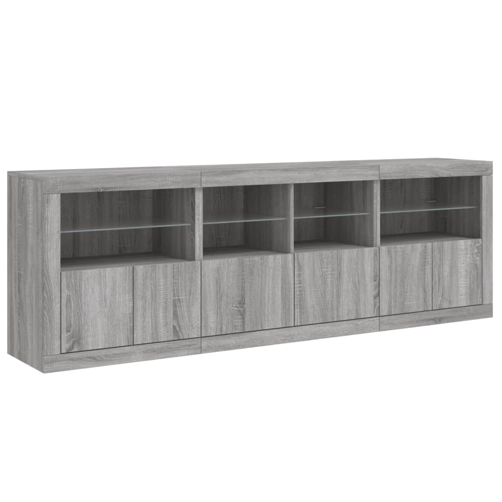 vidaXL Buffet avec lumières LED gris Sonoma 202x37x67 cm