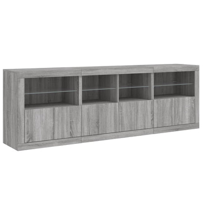 vidaXL Buffet avec lumières LED gris Sonoma 202x37x67 cm