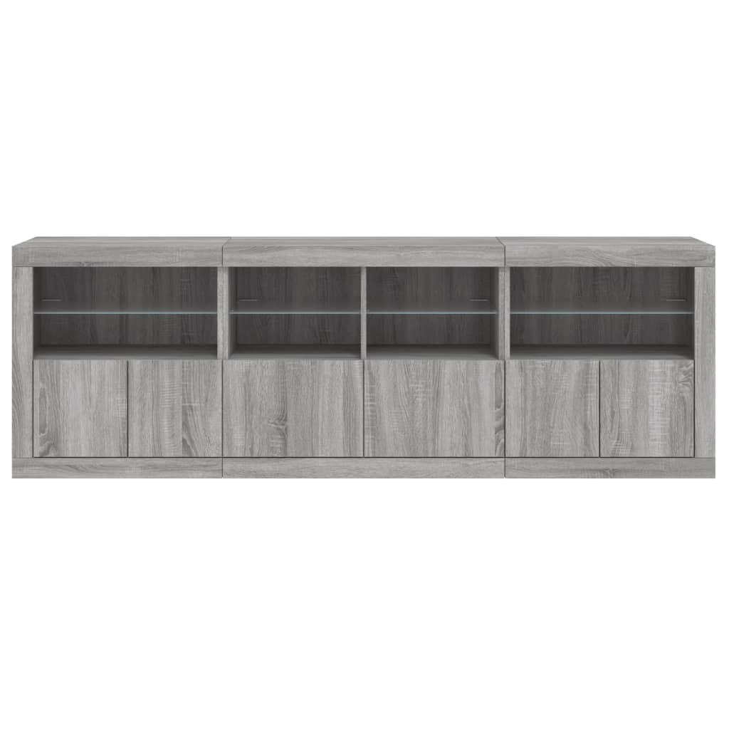 vidaXL Buffet avec lumières LED gris Sonoma 202x37x67 cm