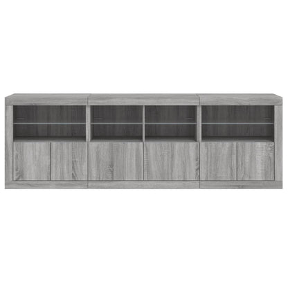vidaXL Buffet avec lumières LED gris Sonoma 202x37x67 cm