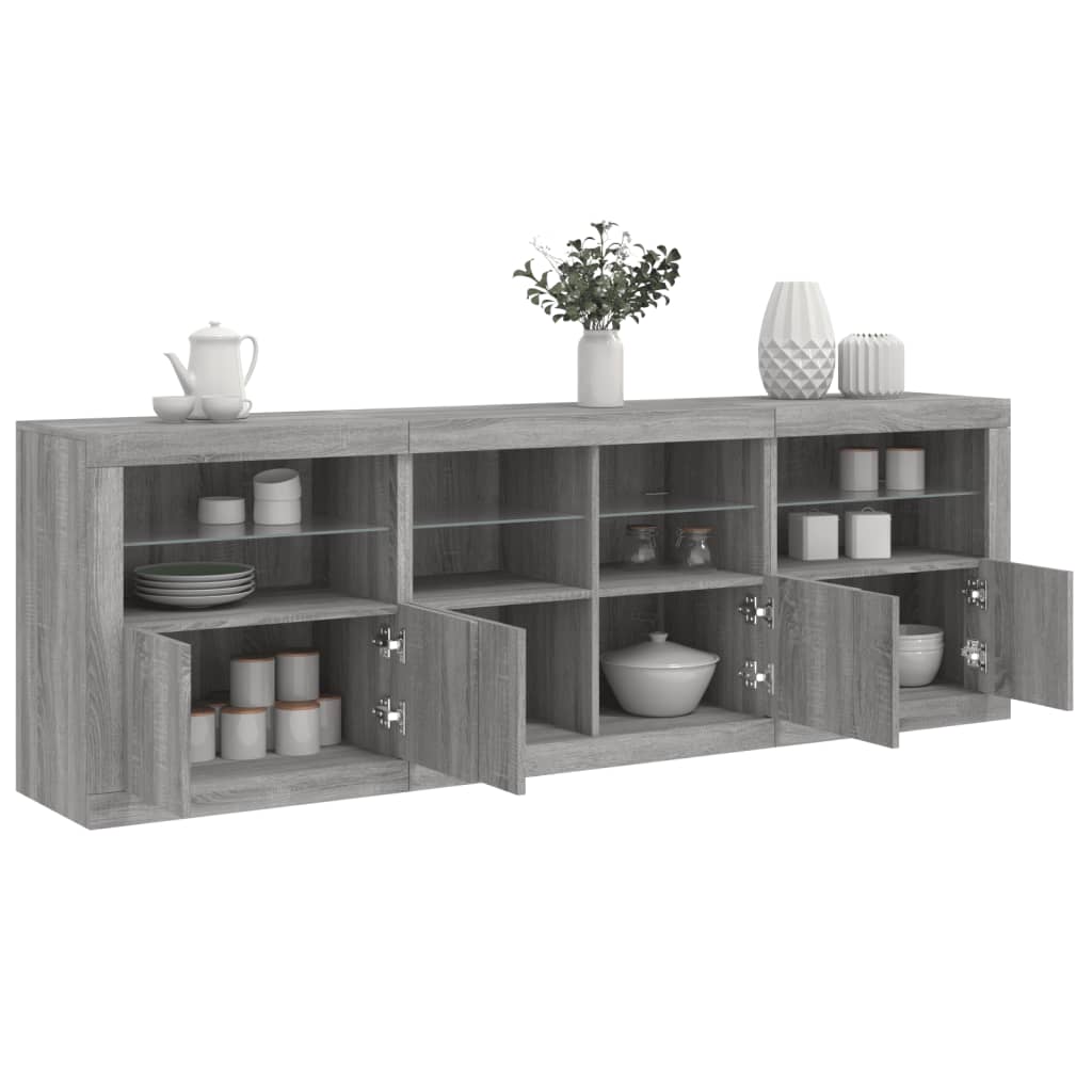 vidaXL Buffet avec lumières LED gris Sonoma 202x37x67 cm