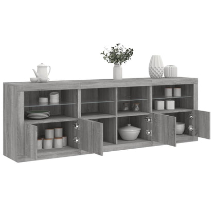 vidaXL Buffet avec lumières LED gris Sonoma 202x37x67 cm