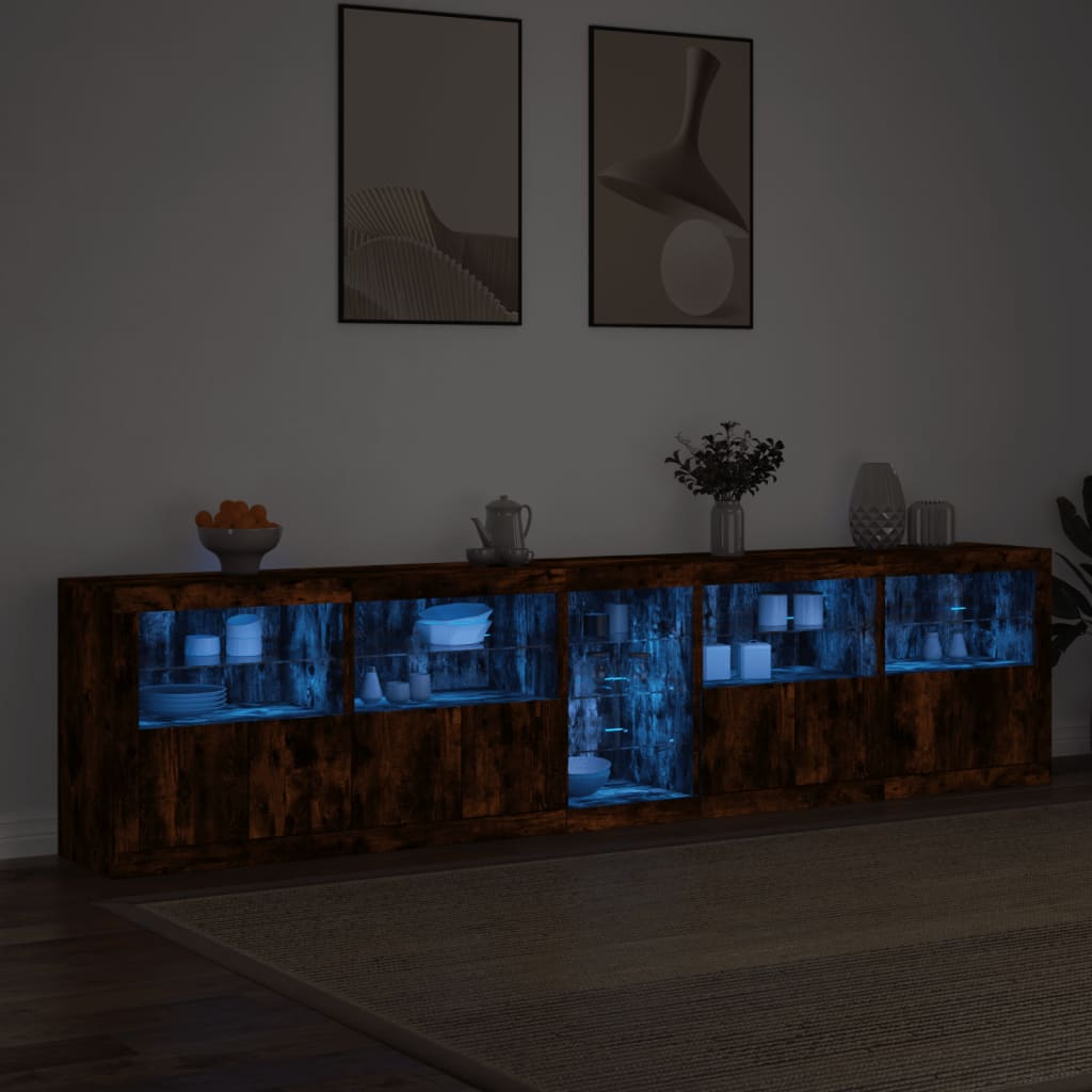 vidaXL Sideboard mit LED-Leuchten Räuchereiche 283x37x67 cm