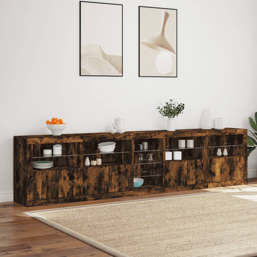 vidaXL Sideboard mit LED-Leuchten Räuchereiche 283x37x67 cm