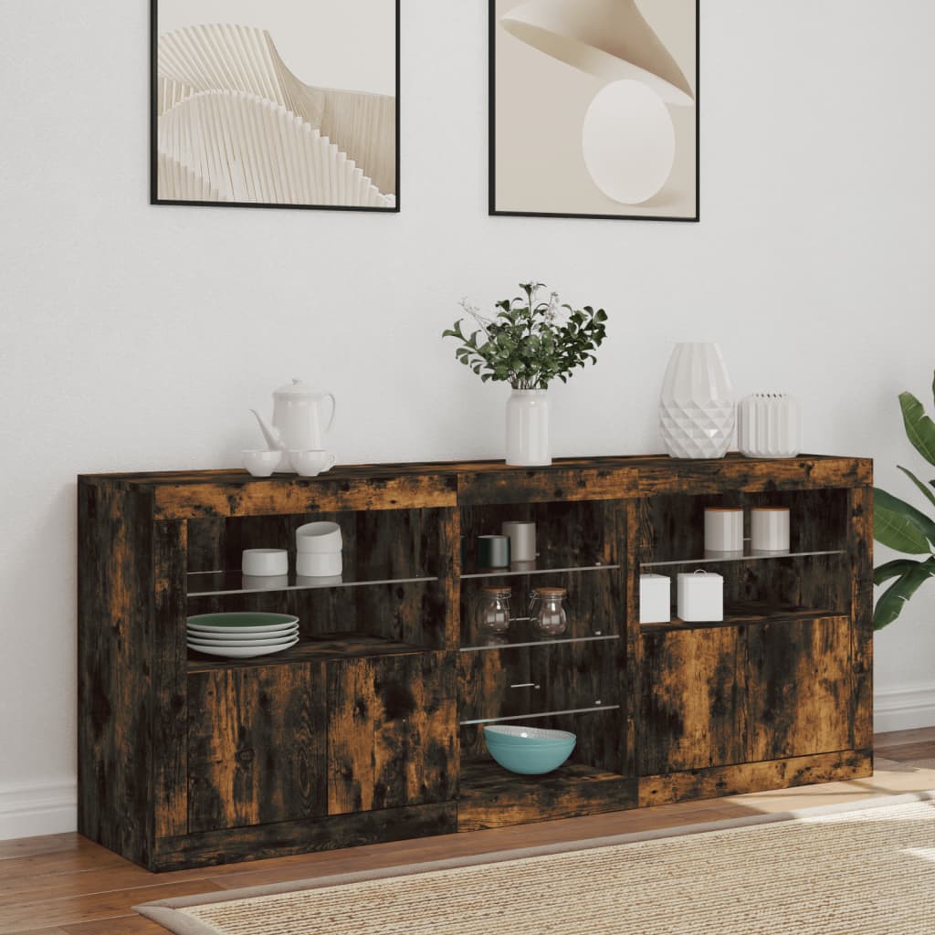 vidaXL Sideboard mit LED-Leuchten Räuchereiche 162x37x67 cm