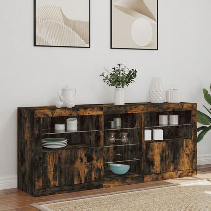 vidaXL Sideboard mit LED-Leuchten Räuchereiche 162x37x67 cm