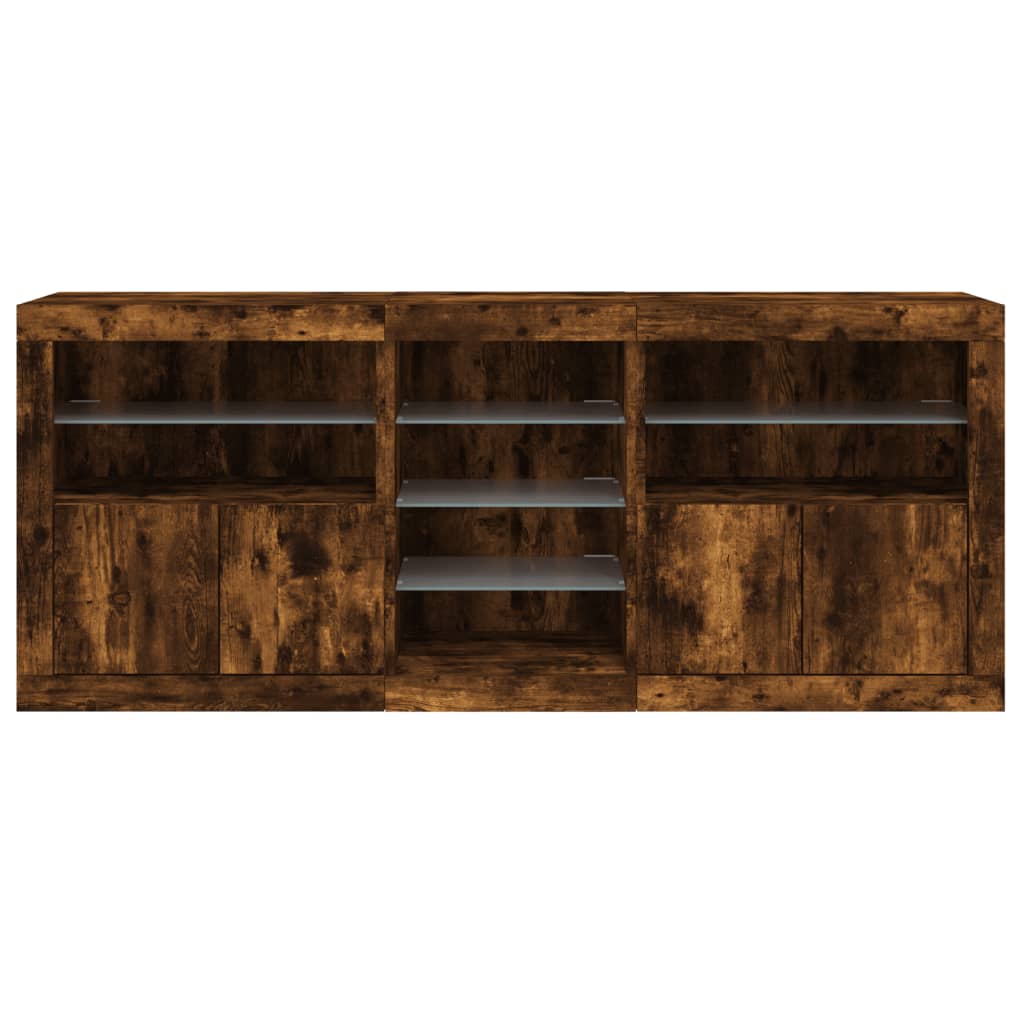 vidaXL Sideboard mit LED-Leuchten Räuchereiche 162x37x67 cm