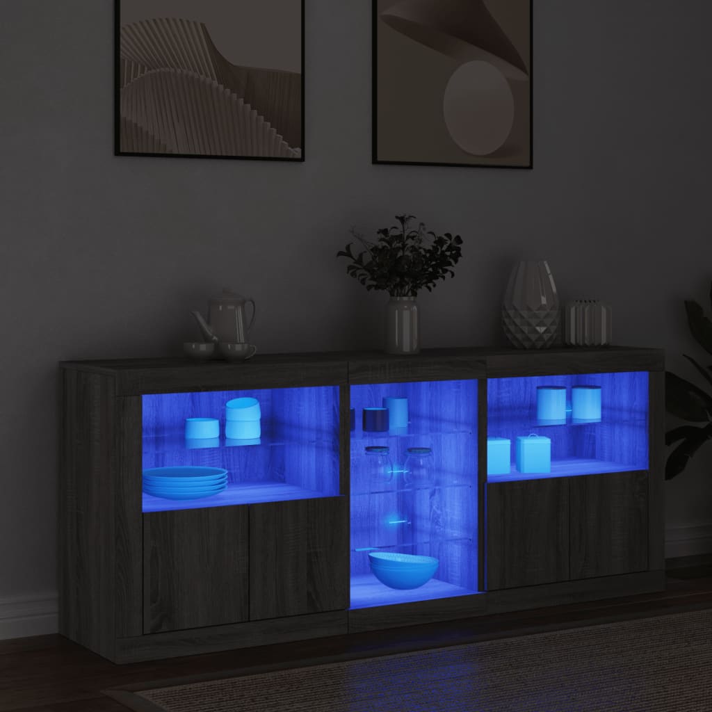 vidaXL Buffet avec lumières LED gris Sonoma 162x37x67 cm
