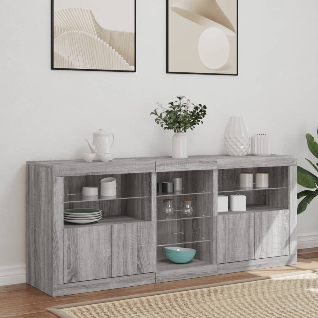 vidaXL Buffet avec lumières LED gris Sonoma 162x37x67 cm