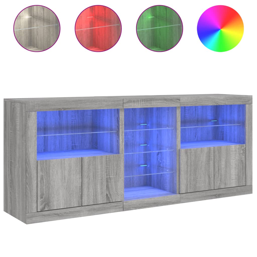 vidaXL Buffet avec lumières LED gris Sonoma 162x37x67 cm