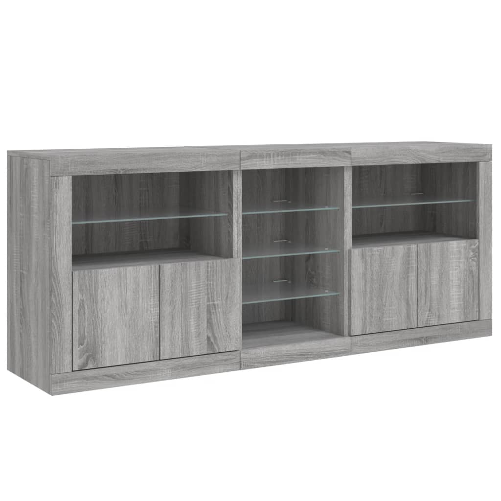 vidaXL Buffet avec lumières LED gris Sonoma 162x37x67 cm