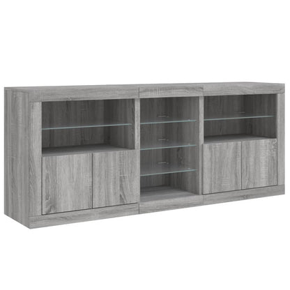 vidaXL Buffet avec lumières LED gris Sonoma 162x37x67 cm