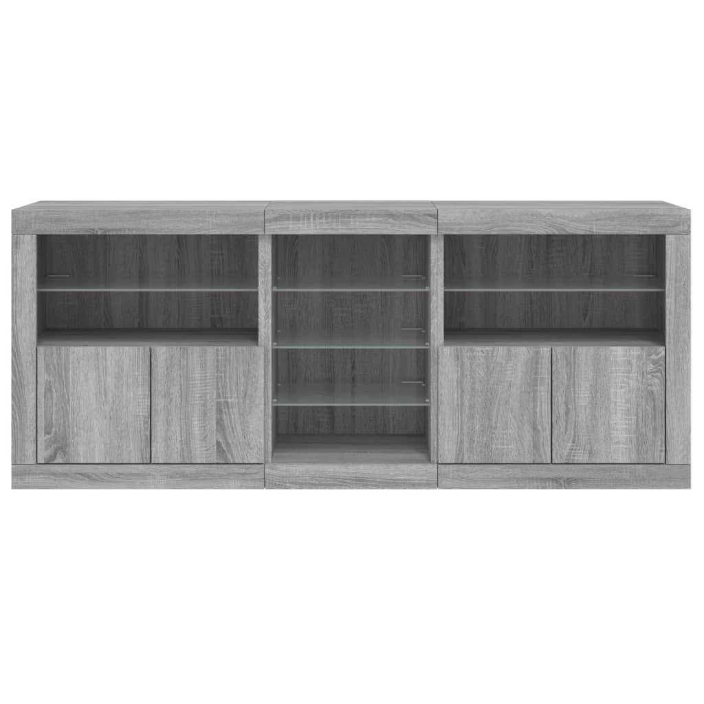 vidaXL Buffet avec lumières LED gris Sonoma 162x37x67 cm