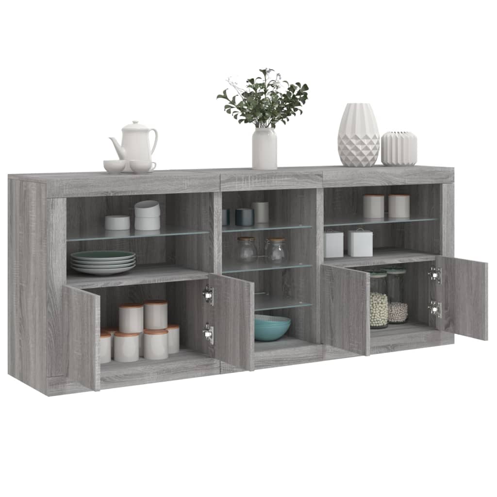 vidaXL Buffet avec lumières LED gris Sonoma 162x37x67 cm
