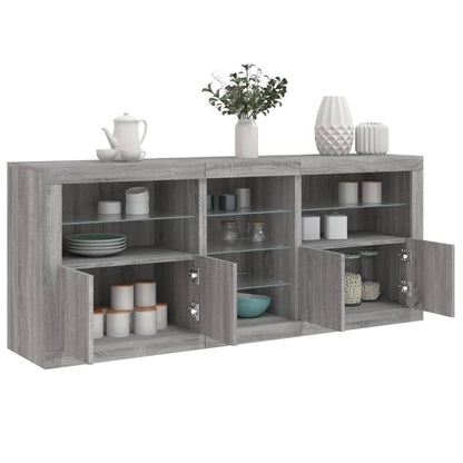 vidaXL Buffet avec lumières LED gris Sonoma 162x37x67 cm