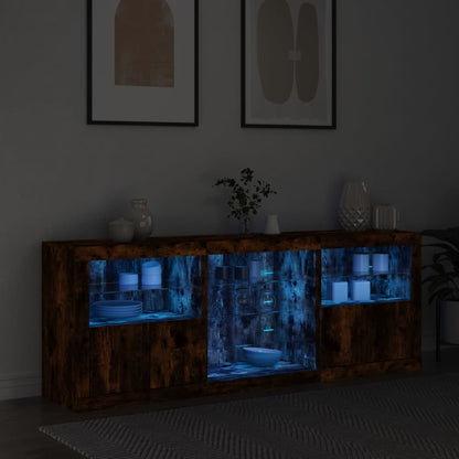 vidaXL Sideboard mit LED-Leuchten Räuchereiche 181,5x37x67 cm