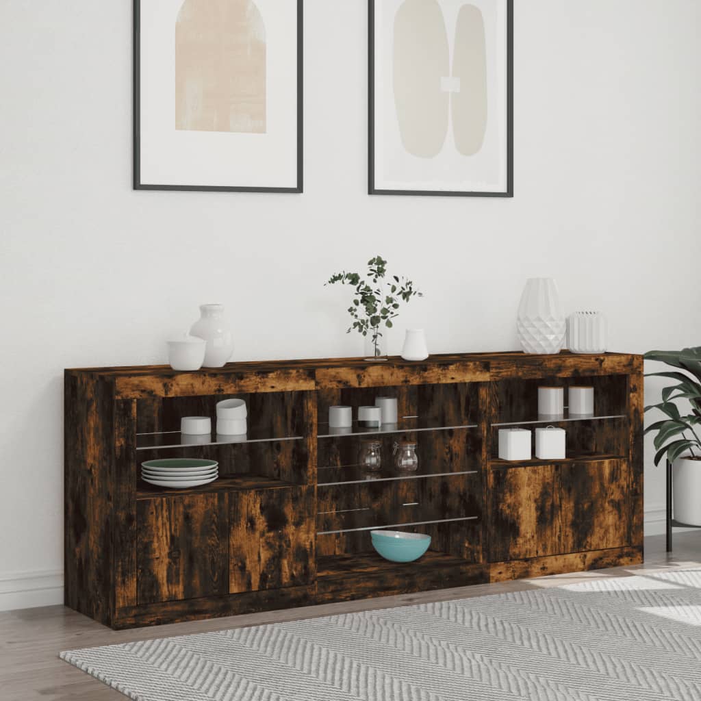 vidaXL Sideboard mit LED-Leuchten Räuchereiche 181,5x37x67 cm