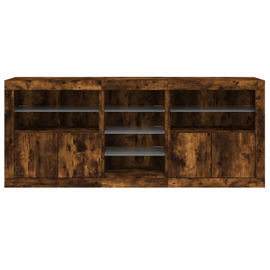 vidaXL Sideboard mit LED-Leuchten Räuchereiche 181,5x37x67 cm