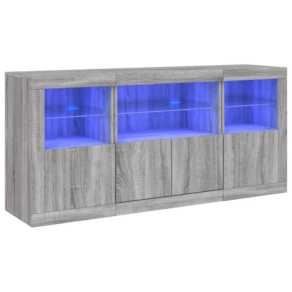 vidaXL Buffet avec lumières LED Gris Sonoma 142,5x37x67 cm