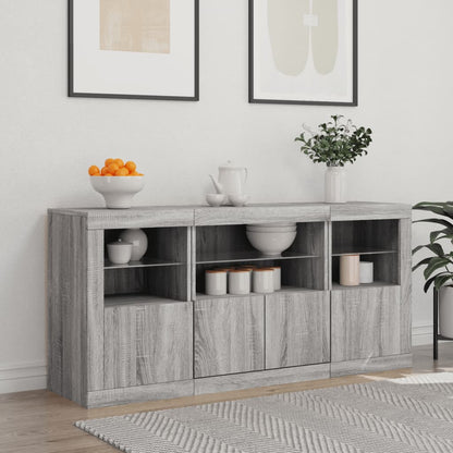 vidaXL Buffet avec lumières LED Gris Sonoma 142,5x37x67 cm