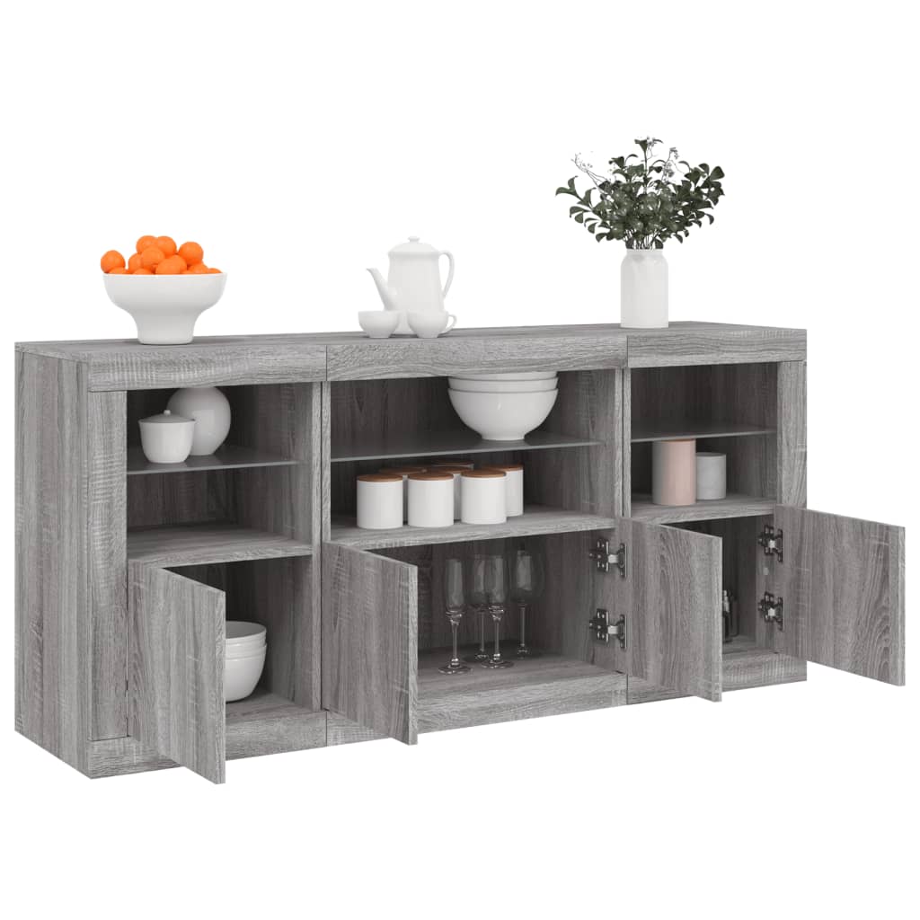 vidaXL Buffet avec lumières LED Gris Sonoma 142,5x37x67 cm