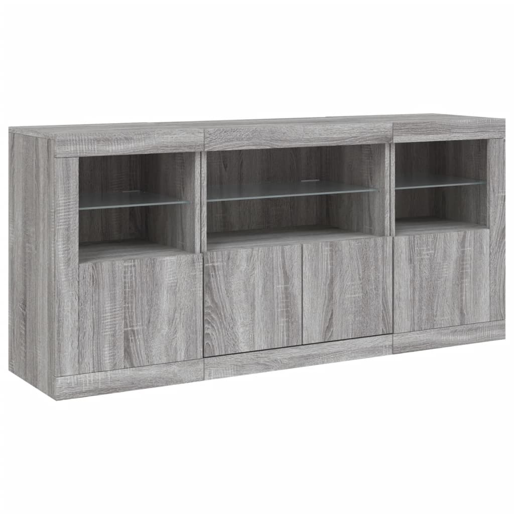 vidaXL Buffet avec lumières LED Gris Sonoma 142,5x37x67 cm