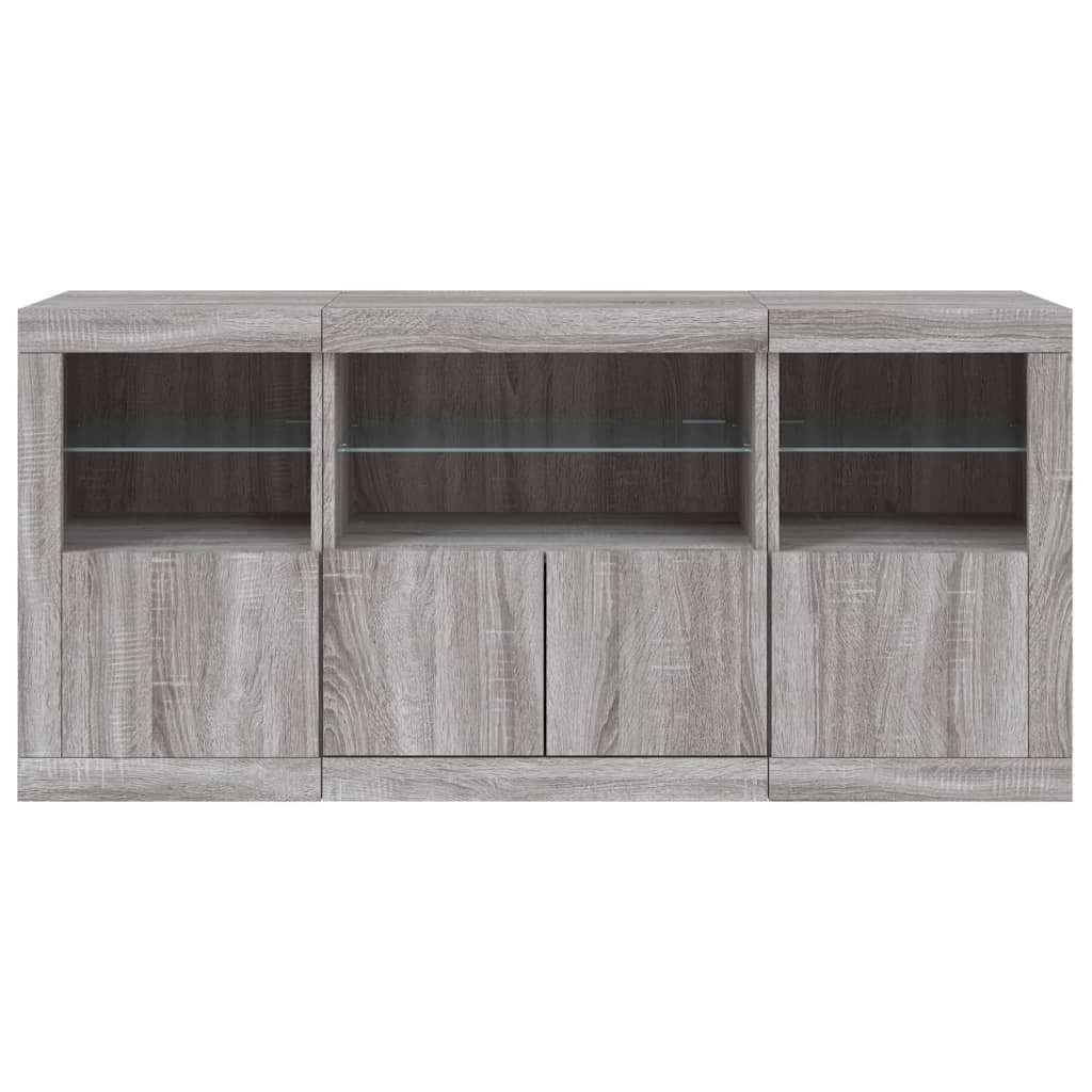 vidaXL Buffet avec lumières LED Gris Sonoma 142,5x37x67 cm