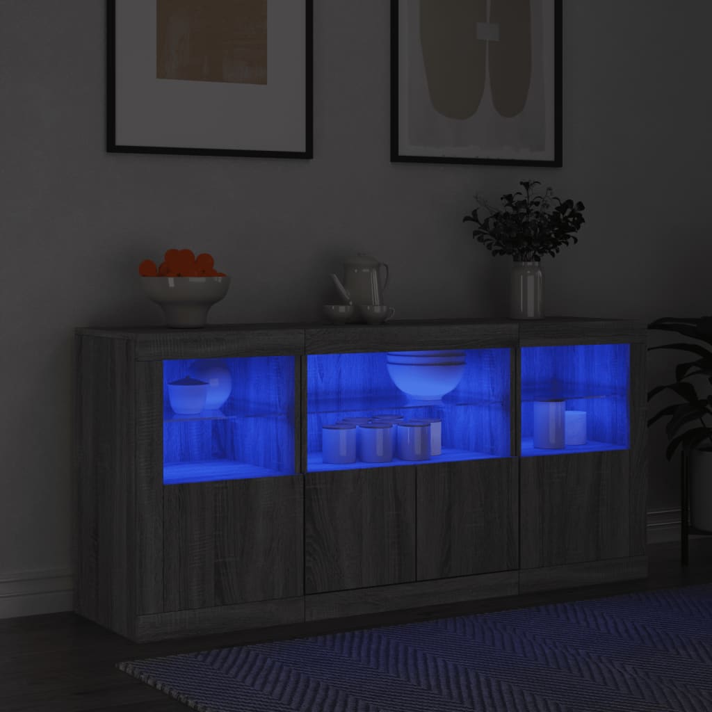 vidaXL Buffet avec lumières LED Gris Sonoma 142,5x37x67 cm