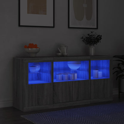 vidaXL Buffet avec lumières LED Gris Sonoma 142,5x37x67 cm