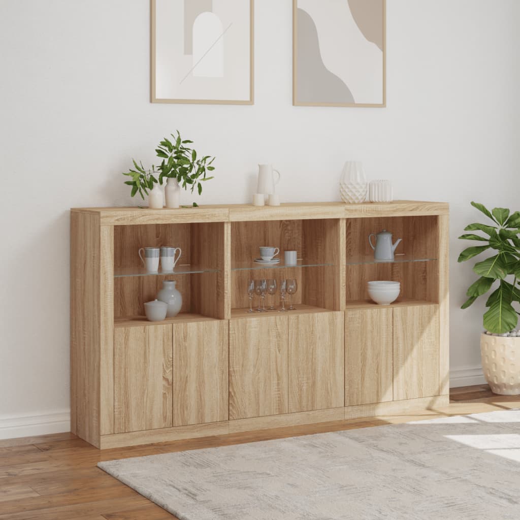 vidaXL Sideboard mit LED-Leuchten Sonoma-Eiche 181,5x37x100 cm
