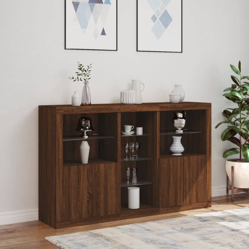 vidaXL Buffet avec lumières LED Chêne marron 162x37x100 cm