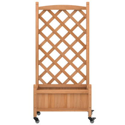 vidaXL Pflanzkübel mit Rankgitter und Rollen Braun Massivholz Tanne