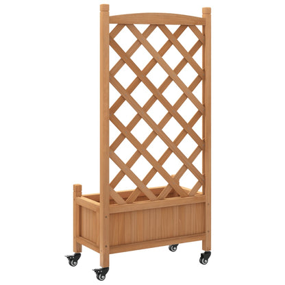 vidaXL Pflanzkübel mit Rankgitter und Rollen Braun Massivholz Tanne