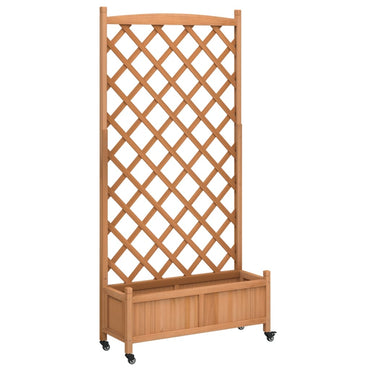 vidaXL Pflanzkübel mit Rankgitter und Rollen Braun Massivholz Tanne