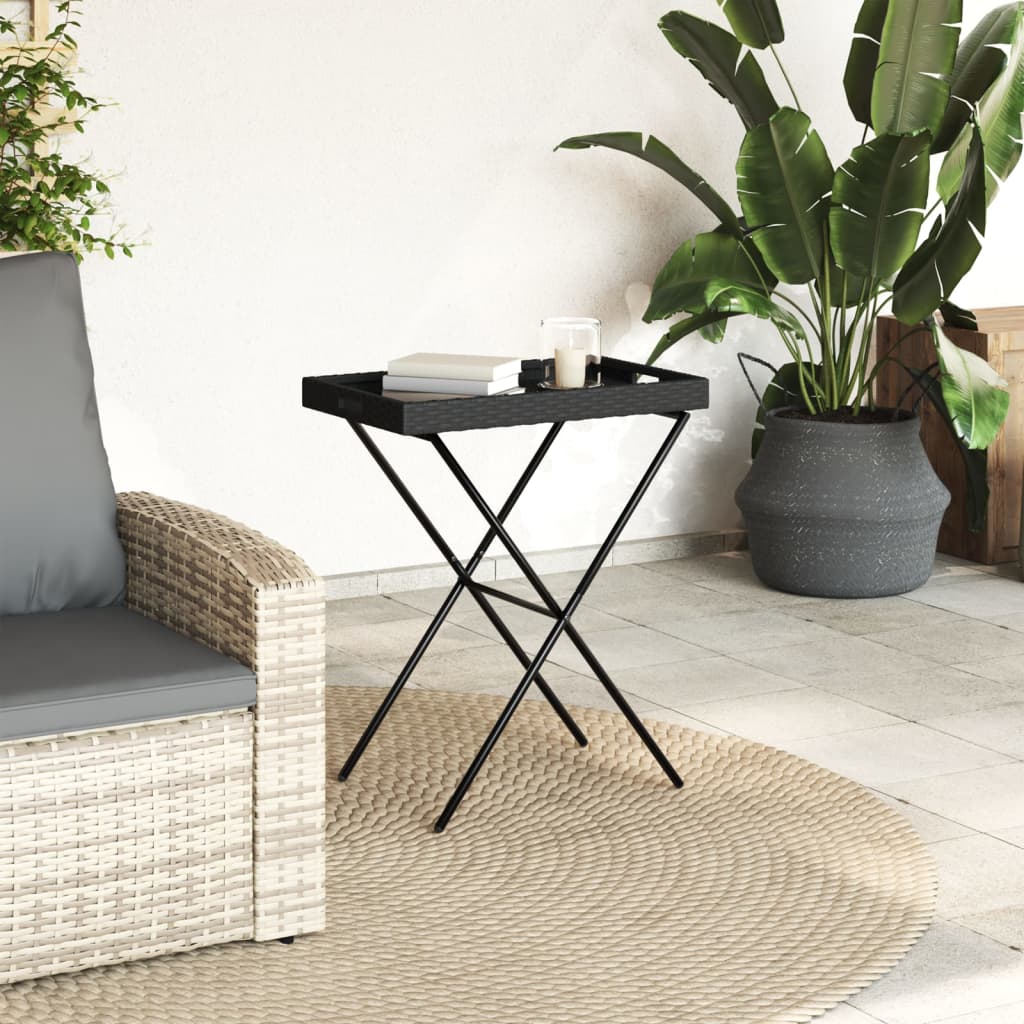vidaXL Table d'appoint pliable en résine tressée noir 65x40x75 cm