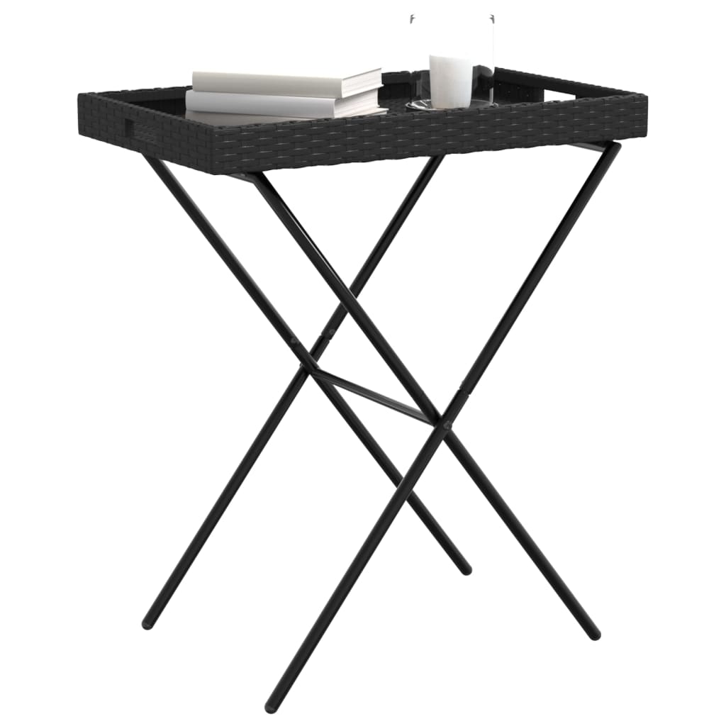 vidaXL Table d'appoint pliable en résine tressée noir 65x40x75 cm
