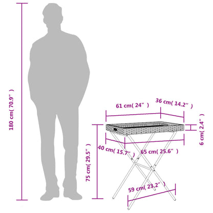 vidaXL Table d'appoint pliable en résine tressée noir 65x40x75 cm