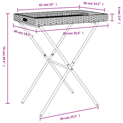 vidaXL Table d'appoint pliable en résine tressée noir 65x40x75 cm