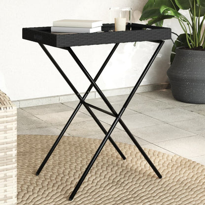 vidaXL Table d'appoint pliable en résine tressée noir 65x40x75 cm