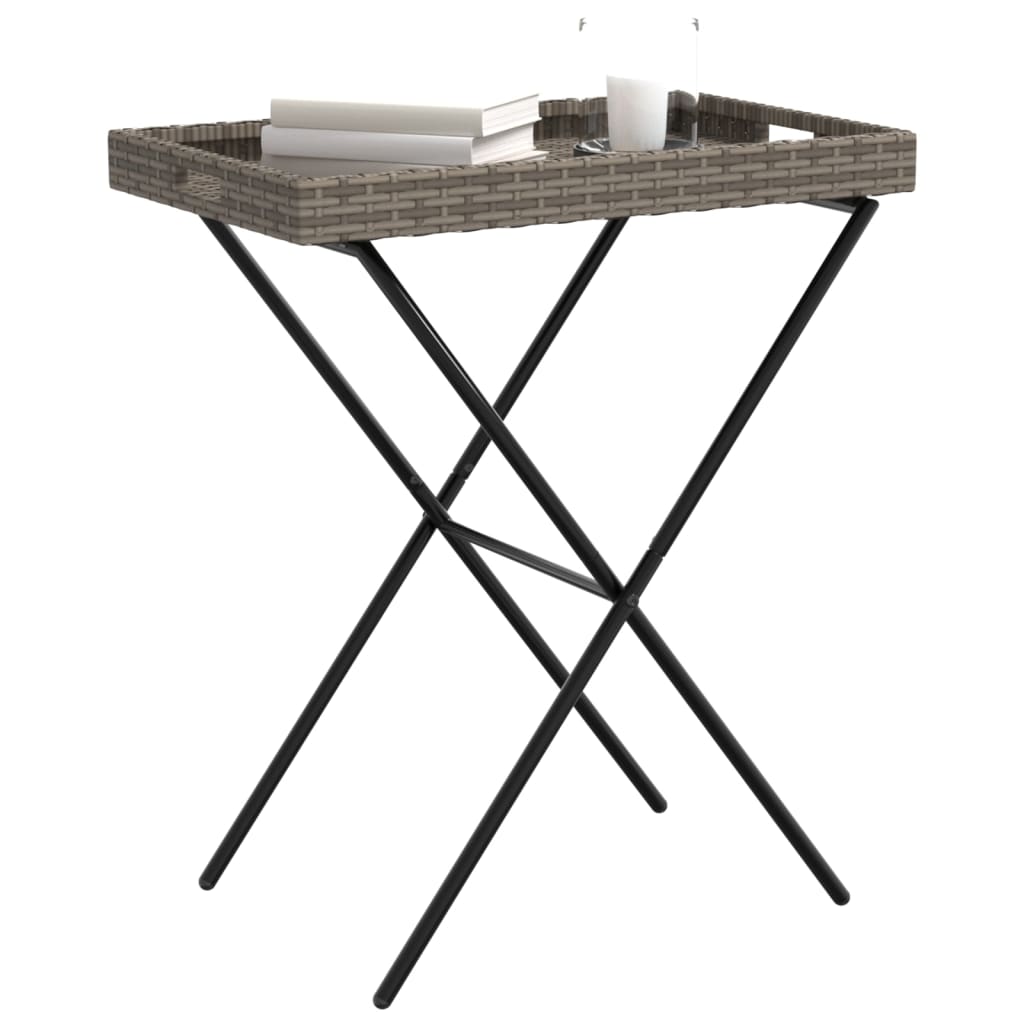 vidaXL Tabletttisch Klappbar Grau 65x40x75 cm Poly Rattan