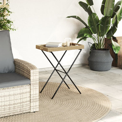 vidaXL Table de service pliable Beige 65x40x75 cm Résine tressée