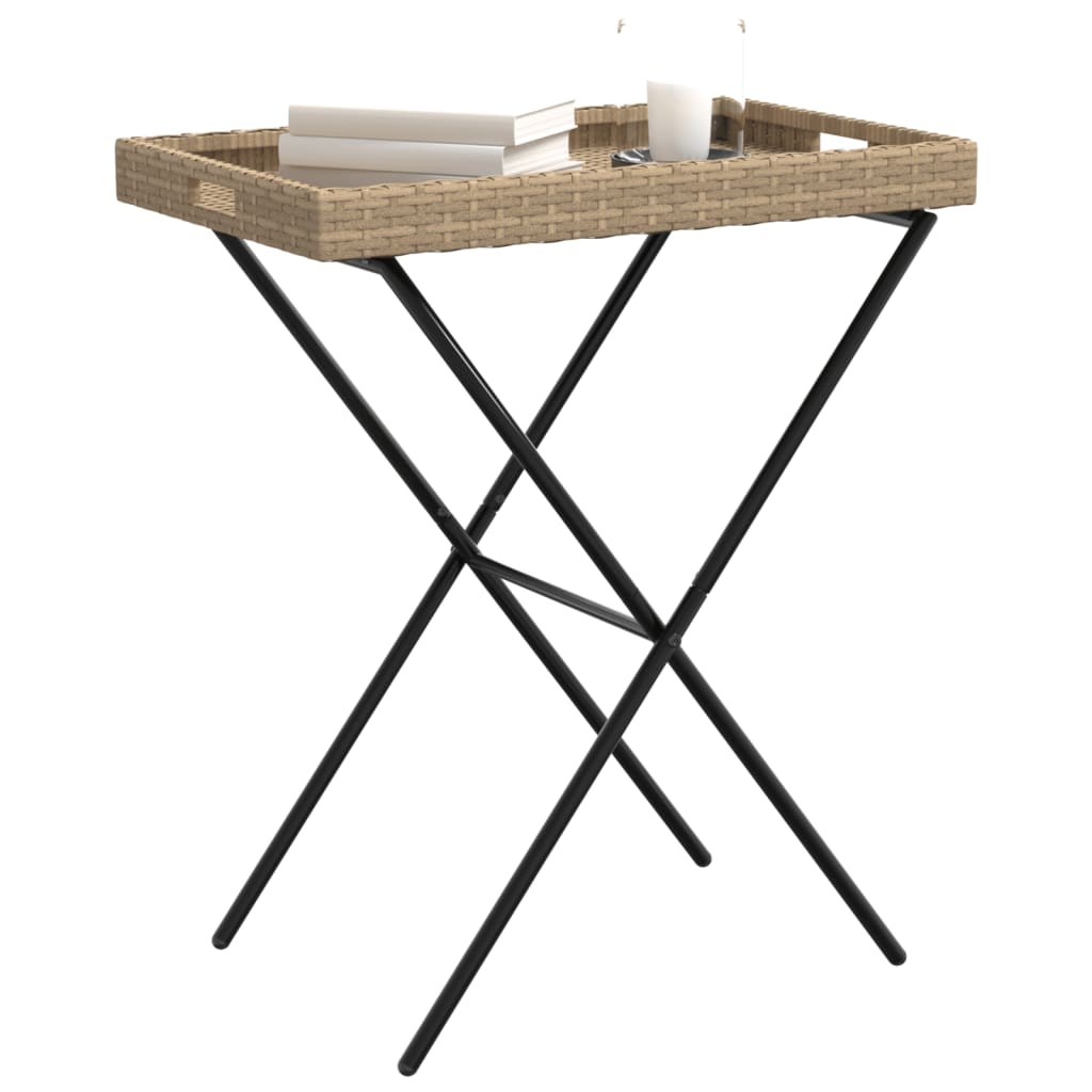 vidaXL Table de service pliable Beige 65x40x75 cm Résine tressée