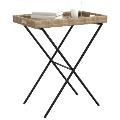 vidaXL Table de service pliable Beige 65x40x75 cm Résine tressée