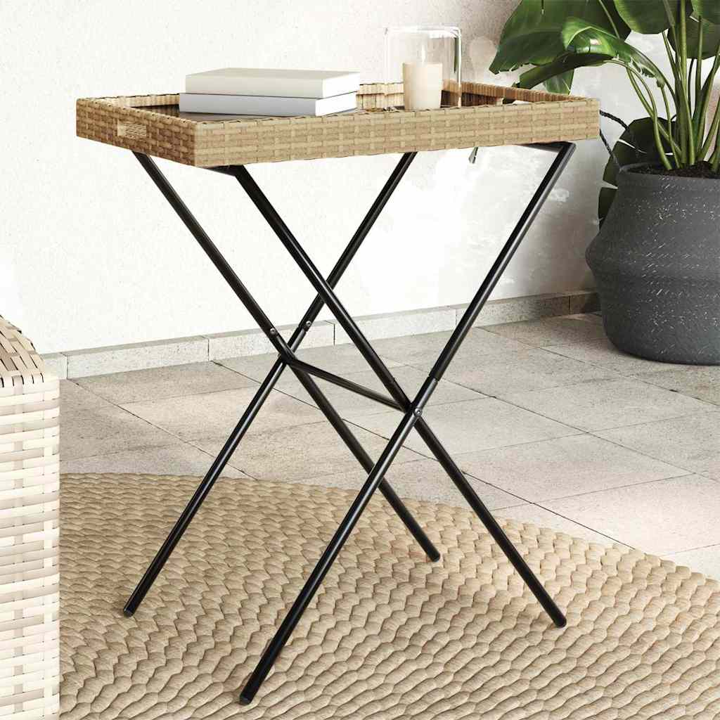 vidaXL Table de service pliable Beige 65x40x75 cm Résine tressée