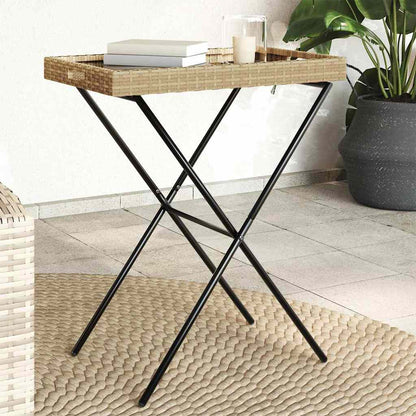 vidaXL Table de service pliable Beige 65x40x75 cm Résine tressée