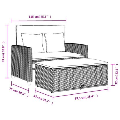 vidaXL Gartensofa mit Kissen 2-Sitzer Schwarz Poly Rattan