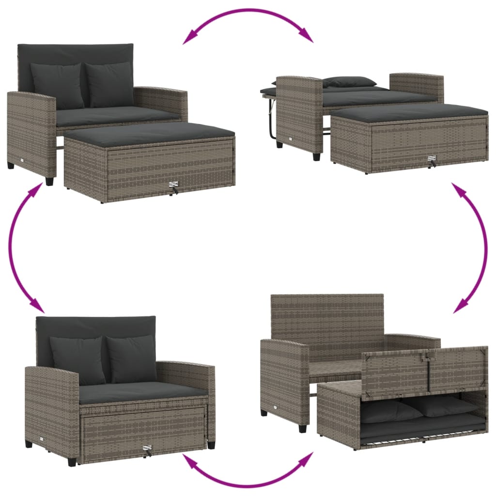 vidaXL Canapé de jardin 2 places avec coussins Gris résine tressée