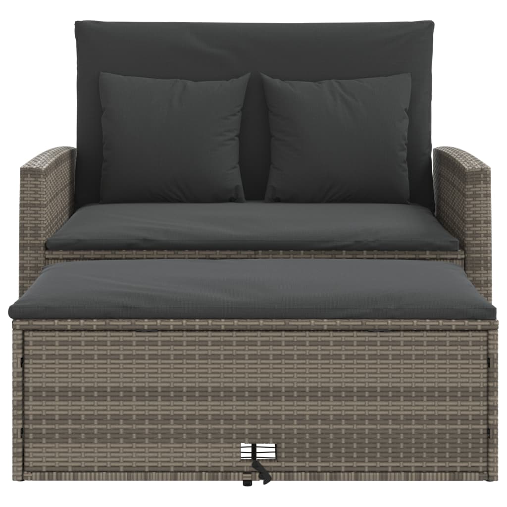 vidaXL Canapé de jardin 2 places avec coussins Gris résine tressée
