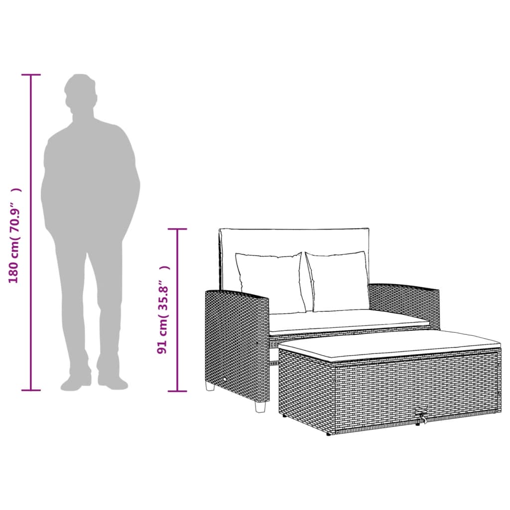 vidaXL Canapé de jardin 2 places avec coussins Gris résine tressée