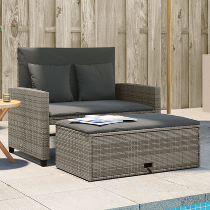 vidaXL Canapé de jardin 2 places avec coussins Gris résine tressée